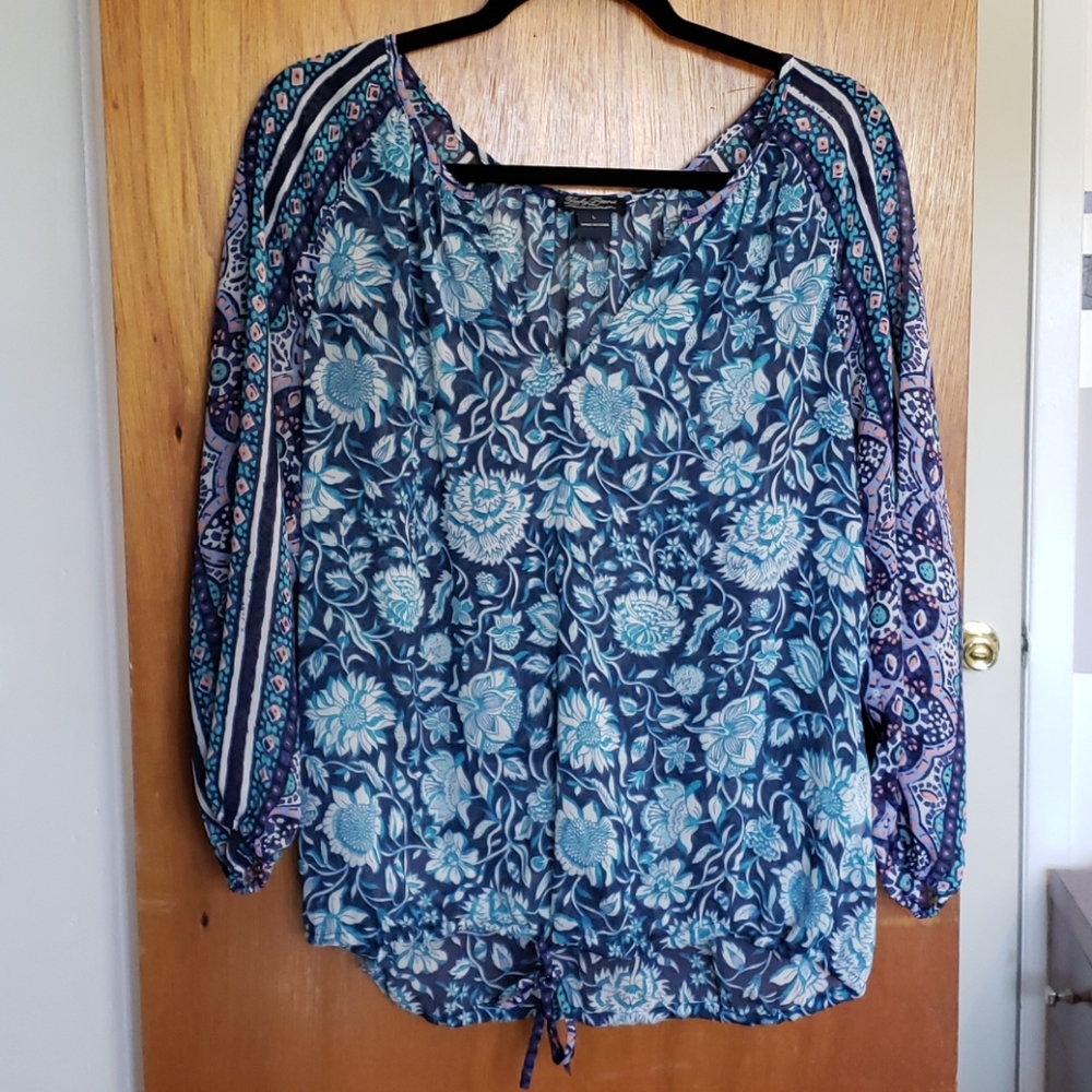Lucky Brand blue boho sheer blouse